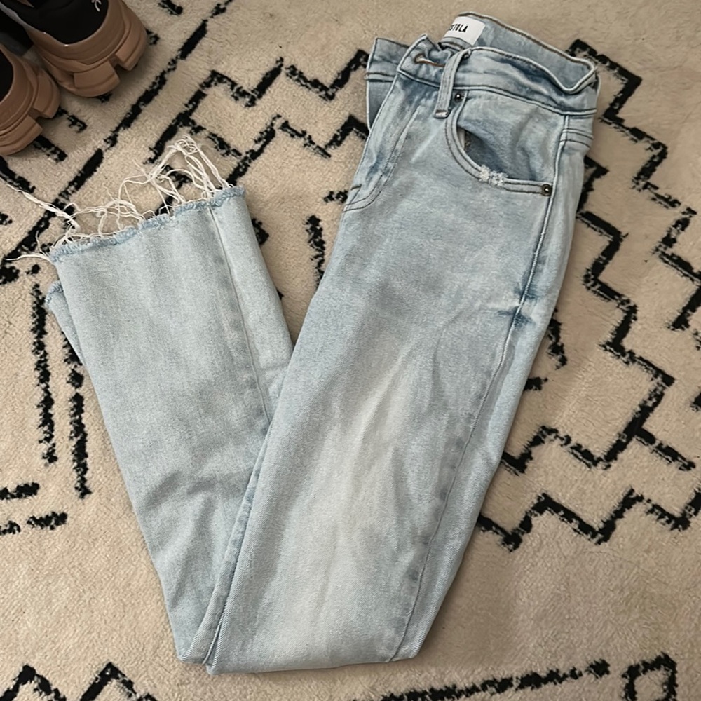 pistola Light Wash Frayed Hem Ankle Cropped Jeans